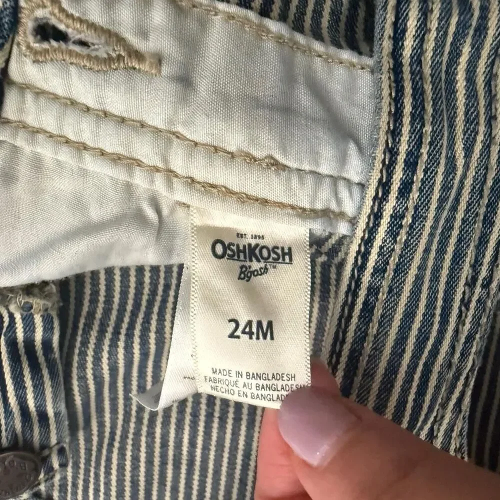 OshKosh B'gosh vintage railroad distressed striped denim overalls Size 24 months